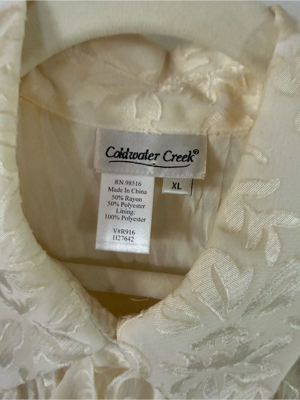Coldwater Creek Cream Floral Jacquard Blouse - Picture 3 of 3